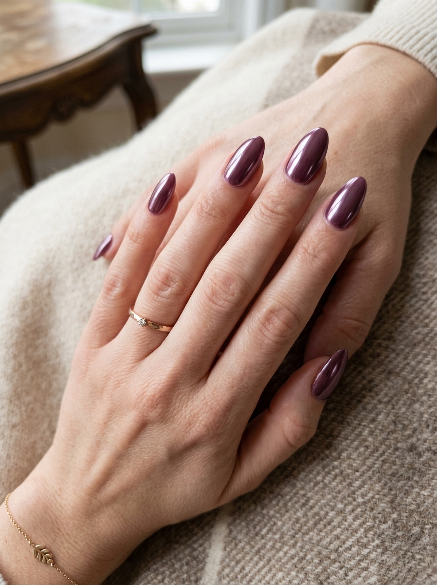 Plum Chrome Nails mit edlem Chrome-Schimmer für den Herbst 2026